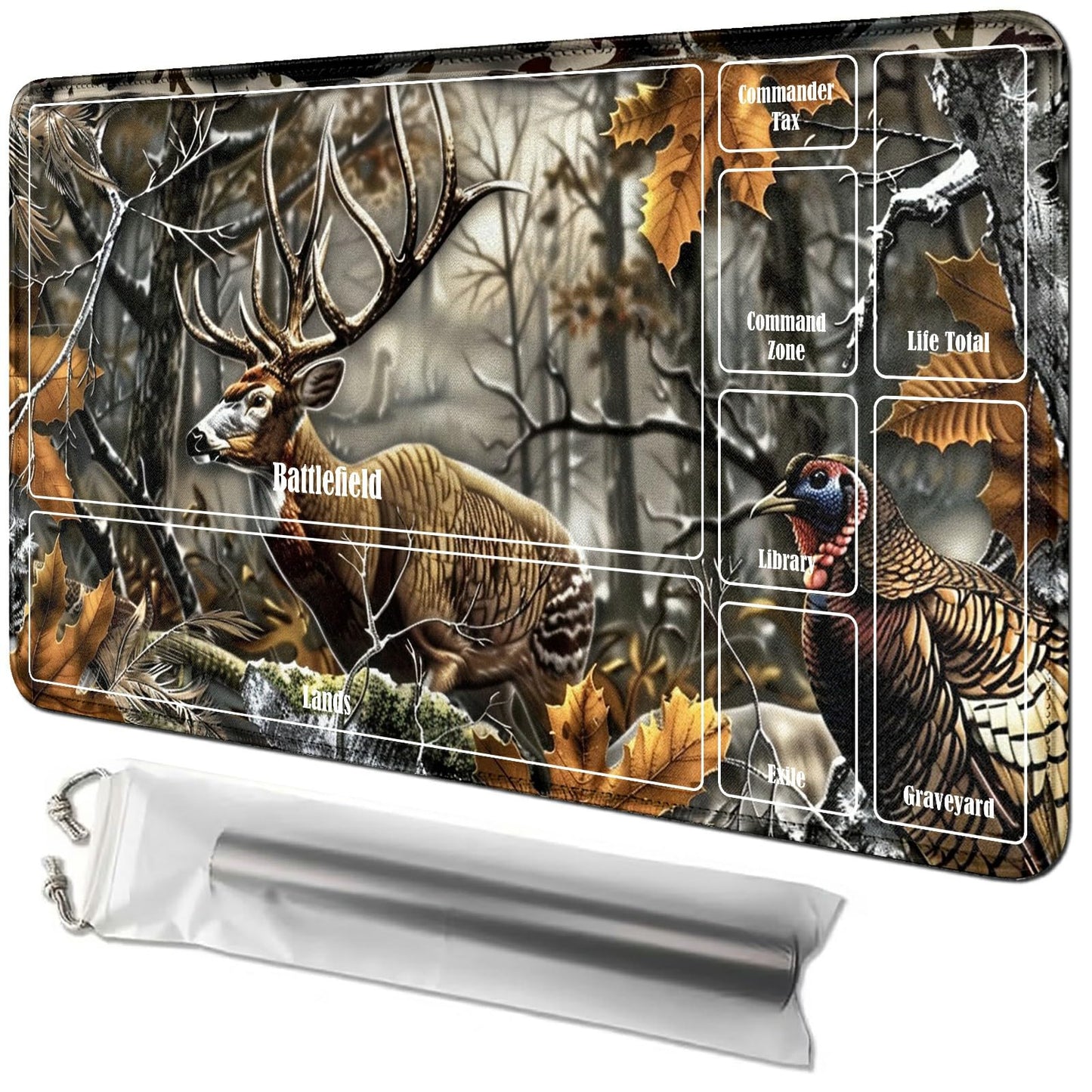Rwutytiul Forest Deer Card Playmat 24 X 14 Inch With Tube Bag, Card Gameplay Mat With Zones Commander Deck Board Mtg Rpg Ccg Tcg