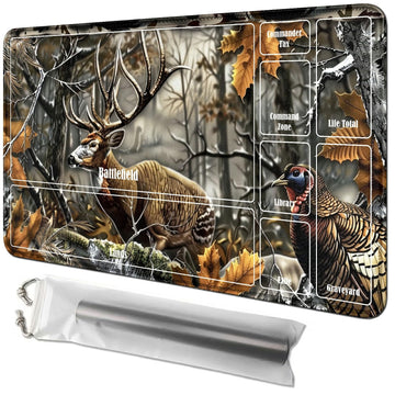 Rwutytiul Forest Deer Card Playmat 24 X 14 Inch With Tube Bag, Card Gameplay Mat With Zones Commander Deck Board Mtg Rpg Ccg Tcg