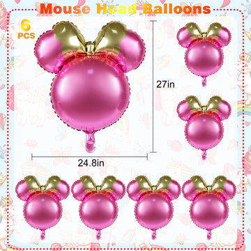 6 Pcs Mouse Head Balloons, 24'' Mouse Mylar Balloon Jumbo Mouse Head Aluminum Foil Balloons For Birthday Party Decorations Baby Shower Supplies Party Favors