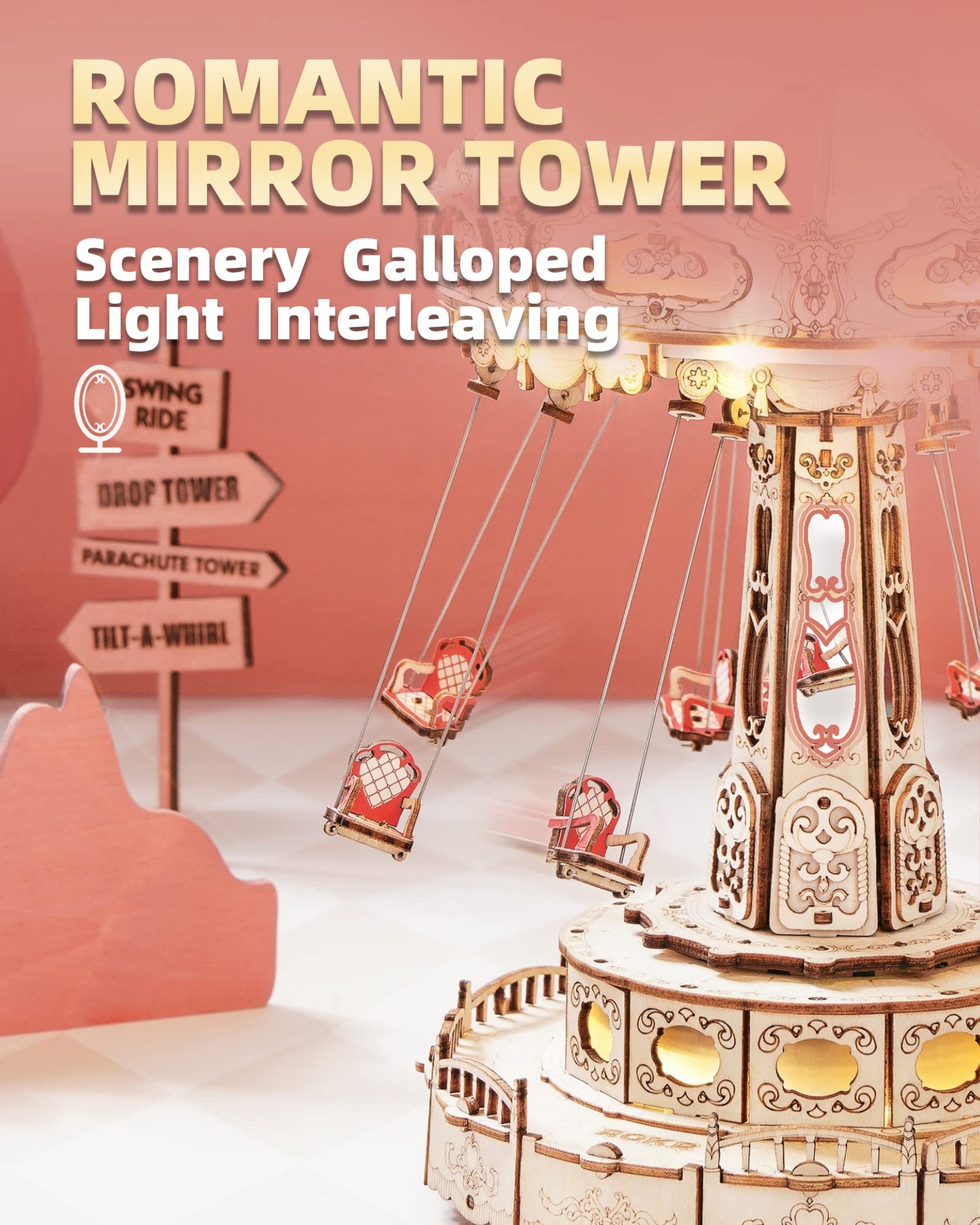Rokr 3D Puzzles For Adults-Stem Projects For Kids-Led Swing Ride Model Building Kit-Music Box Diy Kit-Gift For Kids And Adults