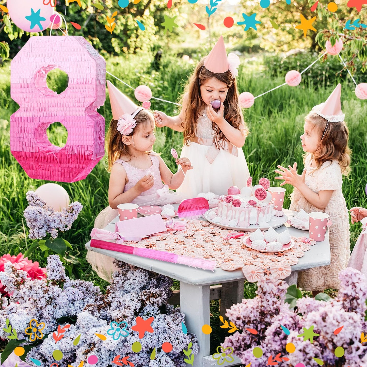Number 1 Pinata First Birthday Pinata Decorations Gradient Pink Pinata With Stick Blindfold Confetti For Girls Boys Birthday (Number 8)
