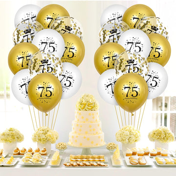 75Th Birthday Balloons 15Pcs White Gold Happy 75Th Birthday Balloons Confetti Balloons For Men Women 75 Anniversary Birthday Party Decorations White Gold Latex Balloons Birthday Decor Supplies 12 Inch