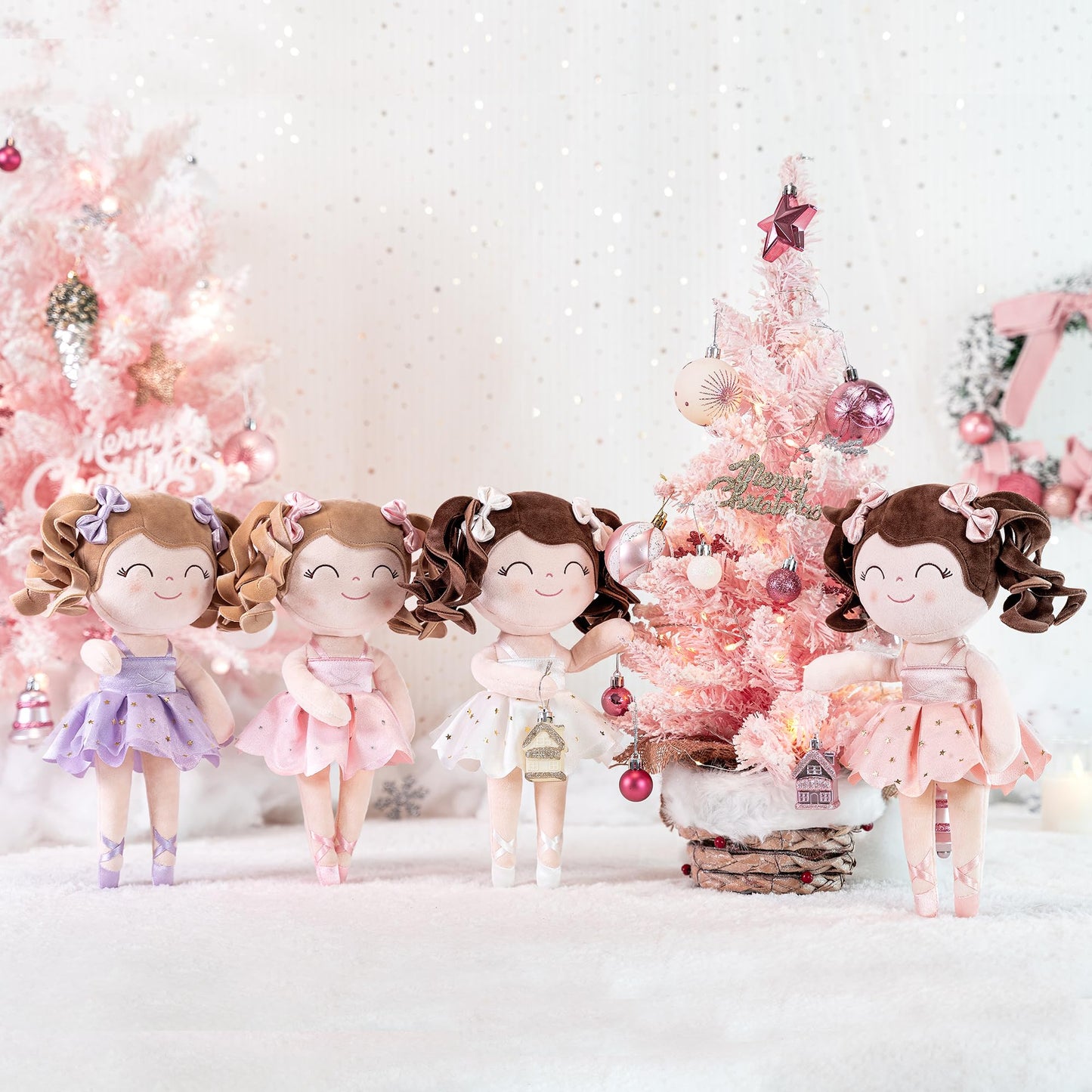 Gloveleya Baby Dolls Soft Snuggly Curly Hair Ballerina Doll First Baby Girl Gifts Plush Ballet Doll With Lace Mesh Dress Purple 14Inches Ballerina Series