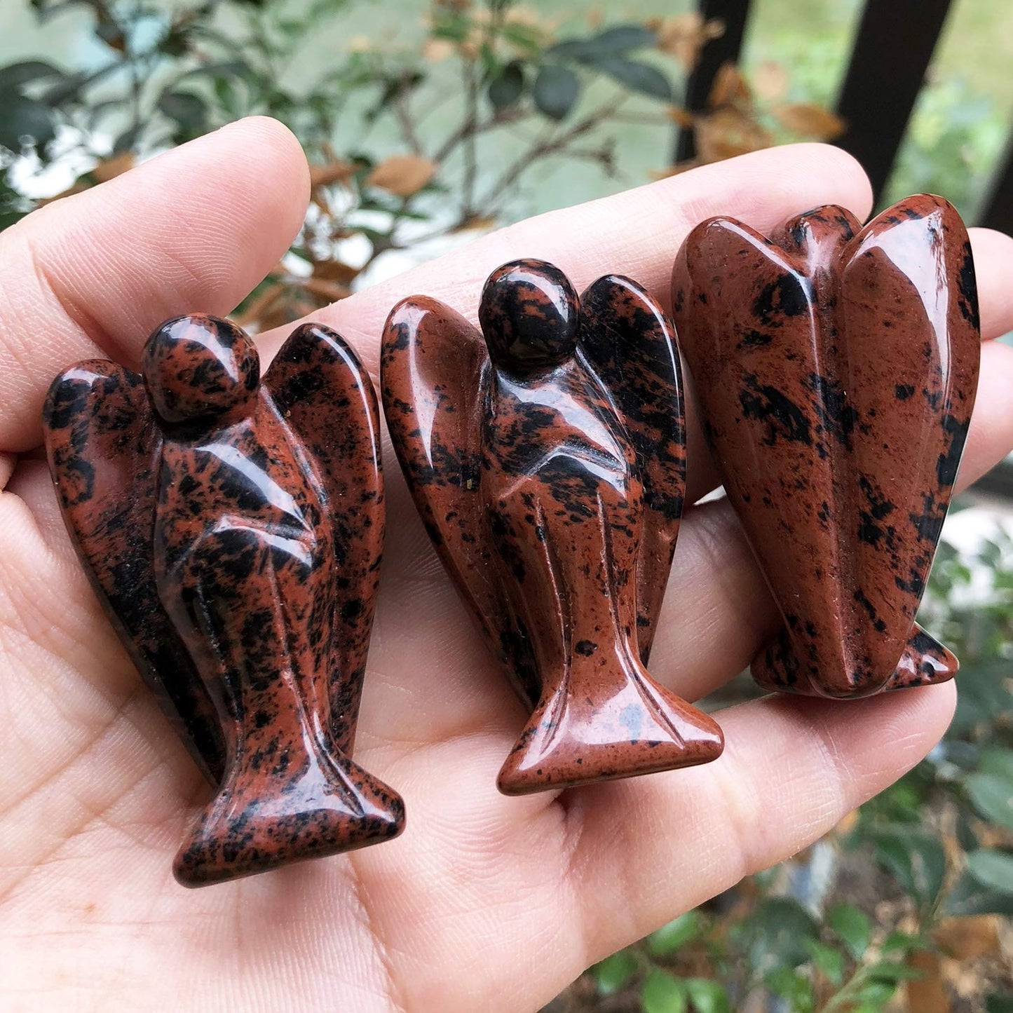 Fekuar Natural Mahagony Obsidian Guardian Angel Statue, Hand-Carved Healing Crystal Pocket Figurines Decoration 2 Inches