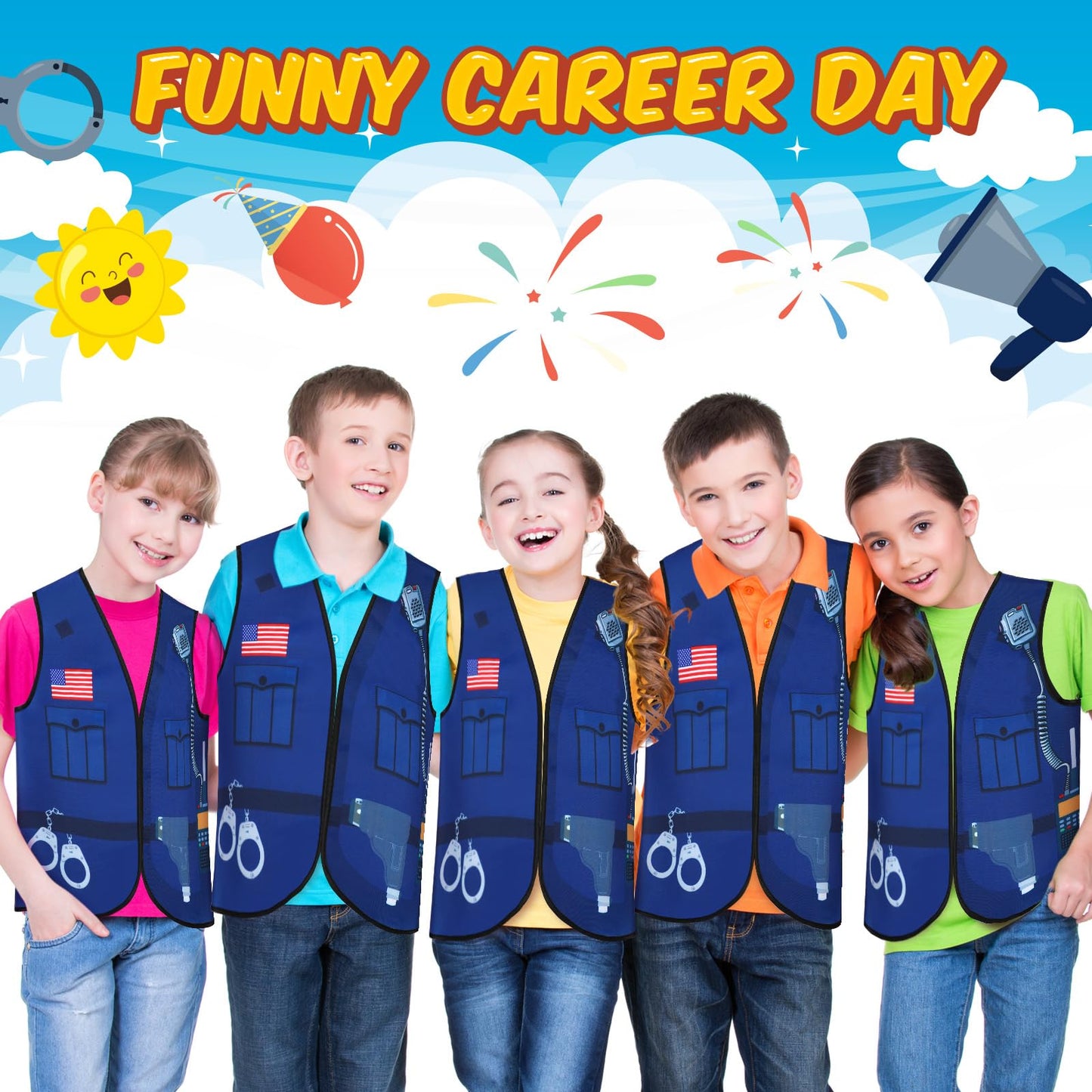 Panitay 12 Pcs Kids Community Helper Dress Up Vest Career Cosplay Cloth Toddlers Occupation Role Play Costume Supplies (Police)