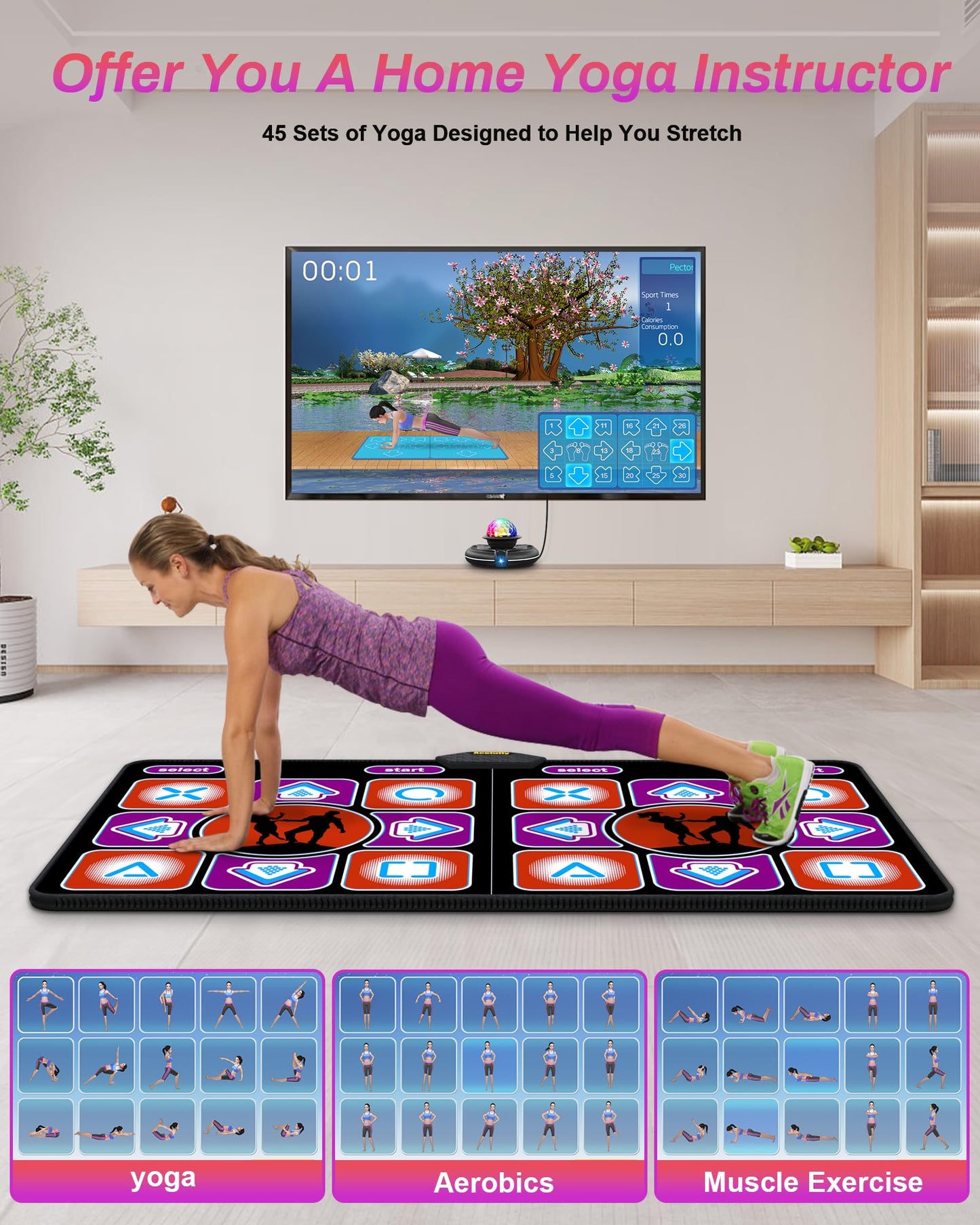 Acelufly Double Dance Mat, Flannel Dance Mat for TV with HD Camera, Dual User Play Mat with Wireless Controller, Non-Slip Dance