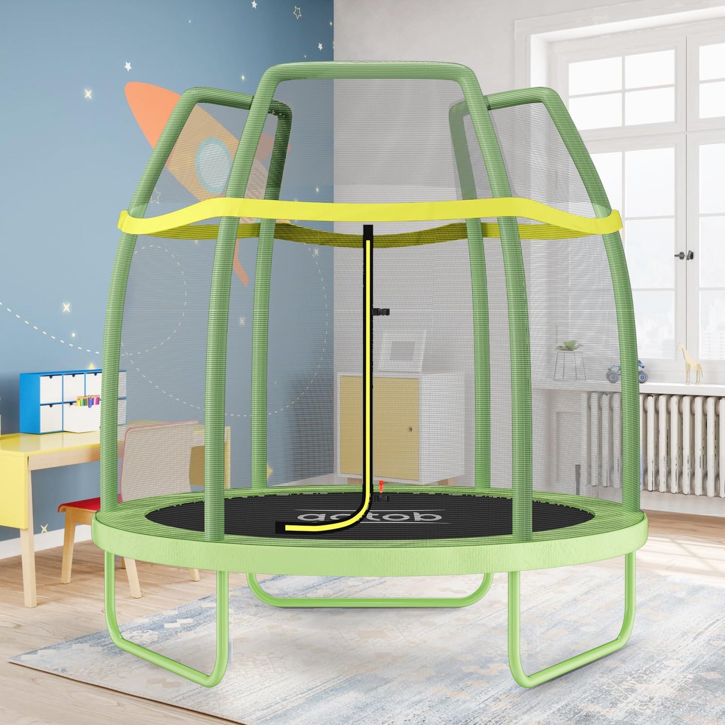Aotob 7Ft Green Trampoline For Kids Toddler With Enclosure Net &Safety Pad, Mini Trampoline With Heavy Duty Frame Indoor Outdoor
