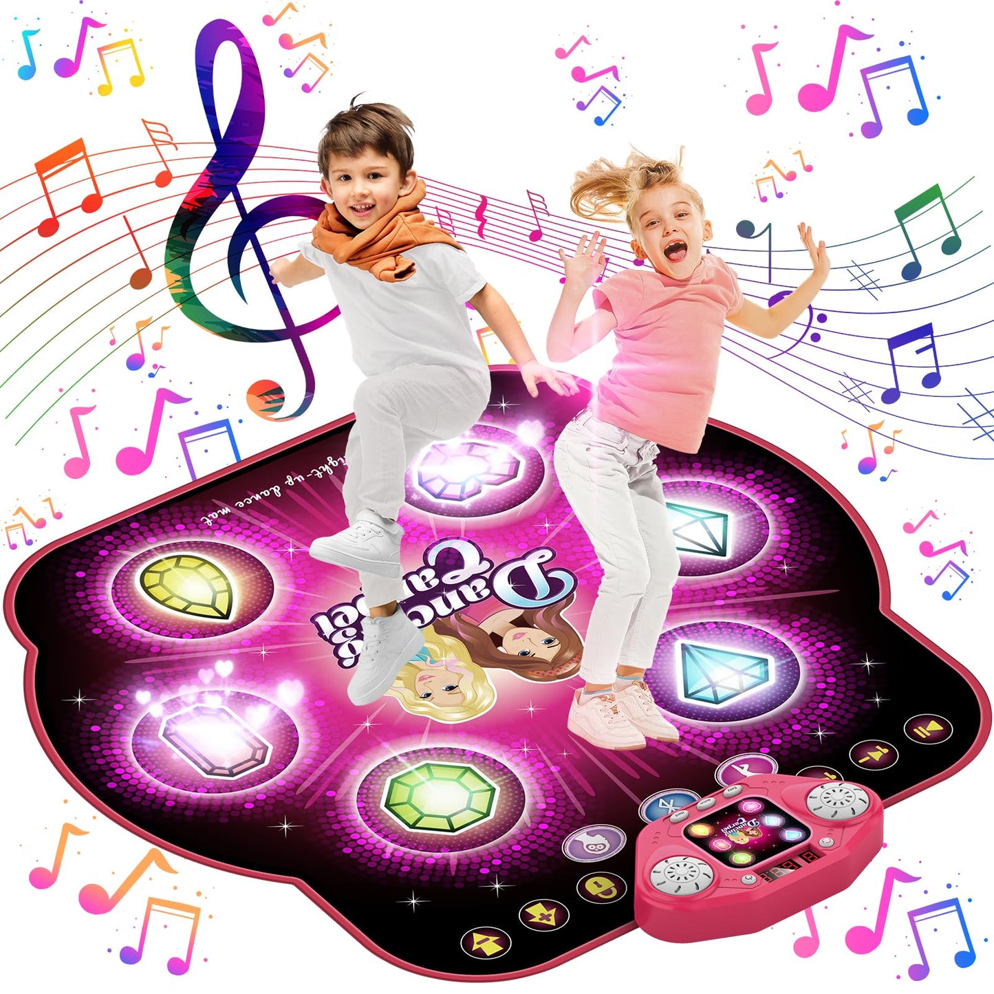 Kizjorya Dance Mat For Kids, Upgraded Switchable 4 & 6 Button Mode Electronic Dance Pad With Bluetooth-9 Levels, Light Up Childr