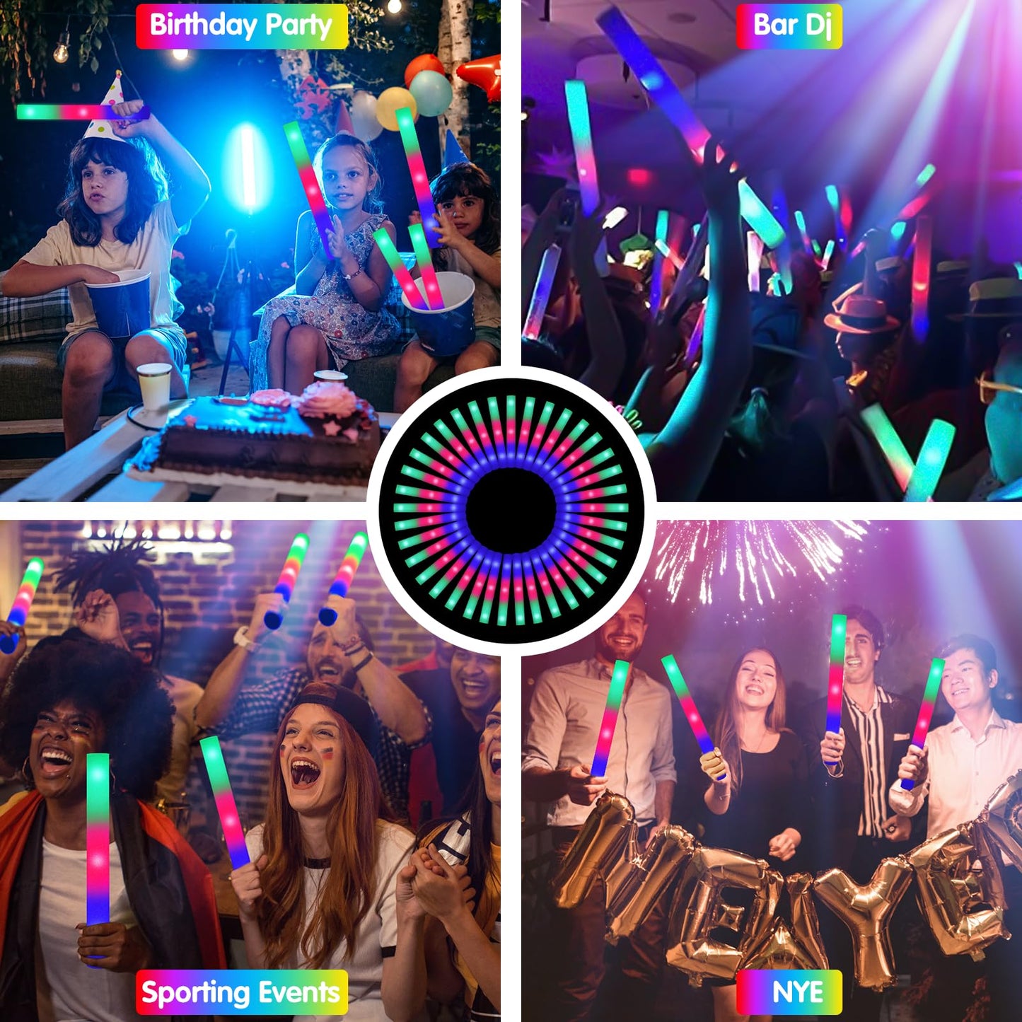 Shqdd200 Pcs Led Foam Sticks, Bulk Glow Sticks, Foam Glow Sticks For Wedding With 3 Modes Colorful Flashing, Glow In The Dark Pa