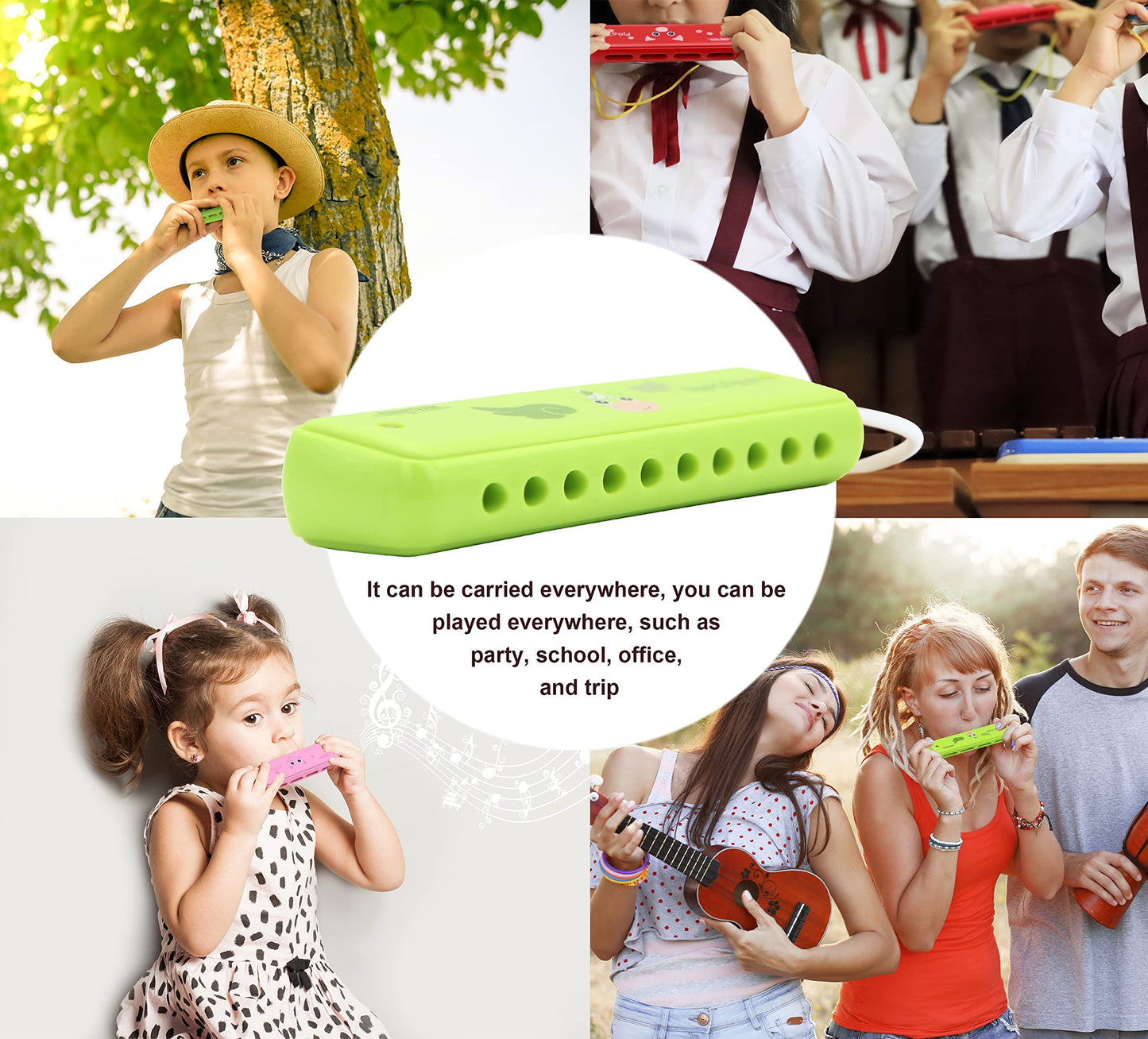 CRAFTEEM Harmonica for Kids, 10 Hole 20 Tones, Key of C, Green Plastic, Model HMC, Perfect Musical Instrument Toy Gift