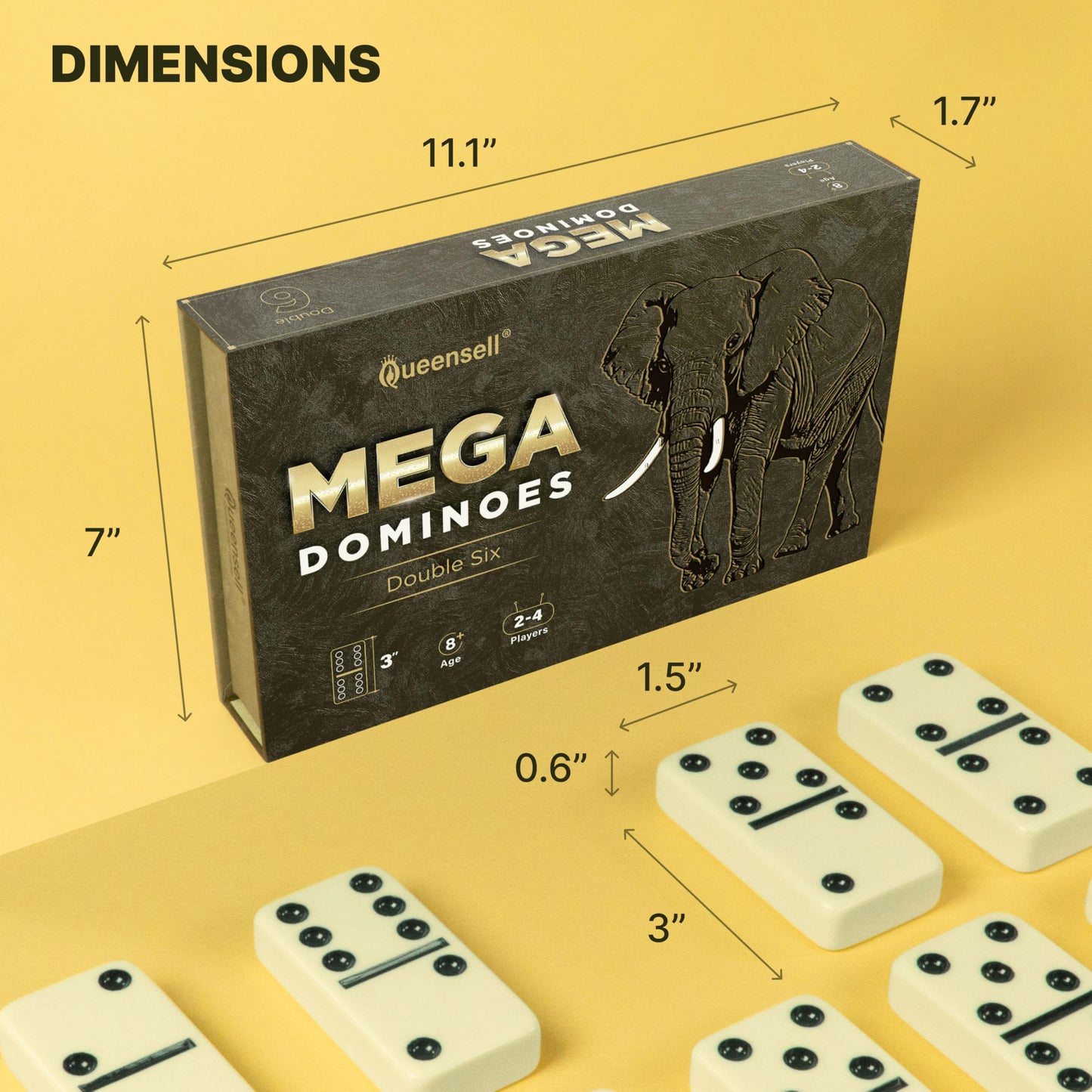 Mega Large 3' Dominoes Set For Adults And Kids – Dominoes Double 6 Classic Board Games – Double Six Dominoes Set With 28 Tiles And Gift Case, Juegos De Mesa (Mega)