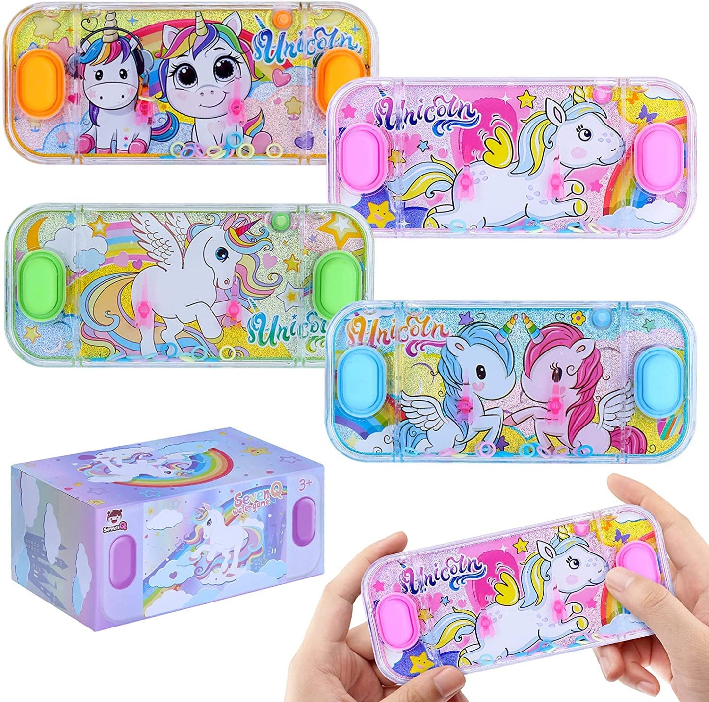 Sevenq Handheld Water Games For Girl, 4 Packs Cute Theme Water Toss Ring Game Aqua Toy Water Ring Game For Kids Stocking Stuffers