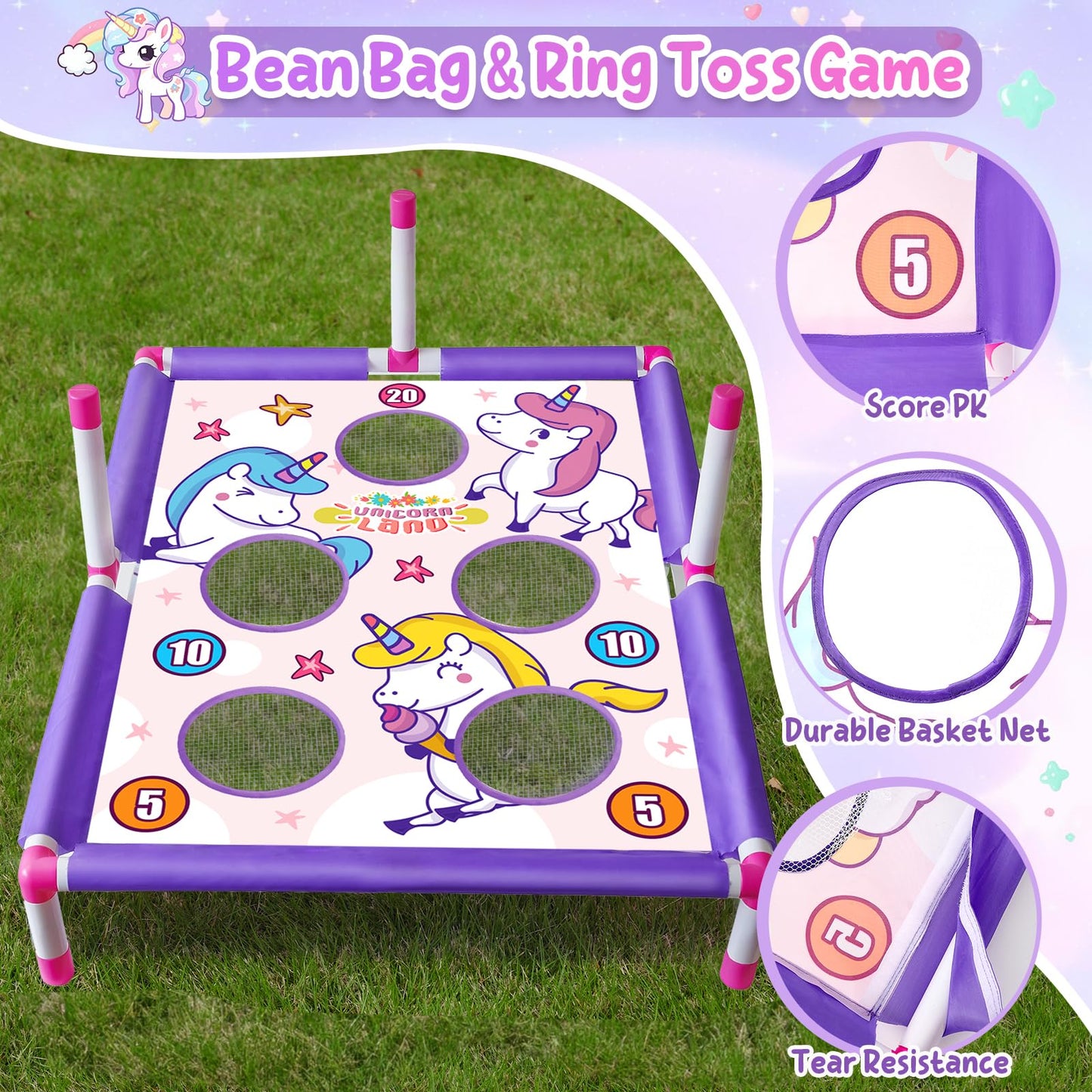 Golray Bean Bag Toss Game For Kids, 2 In 1 Cornhole Board Set Outside Toys For Kids Ages 4-8 With Carnival Party Ring Toss Game, Christmas Birthday Gifts For Boys Girls Toys 2 3 4 5 6 7 8 Years Old