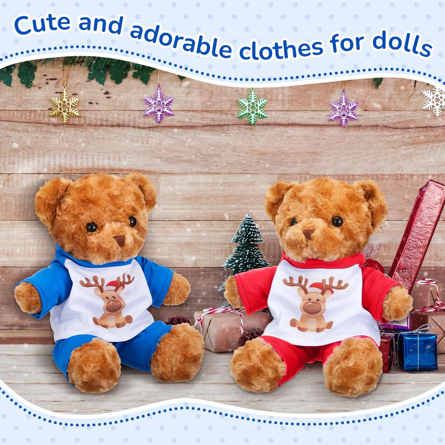 Civaner 2 Pack Blue And Pink Bear Clothes Outfit, Fit Most 12-16 Inch Bears Stuffed Animal Clothes Pajamas Plushie Clothes For S