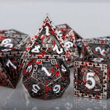 ARUOHHA Metal D&D Dice Set with Gift Box, Dragon Design Blood DND Dice D + D Large Polyhedral Dice for Dungeons and Dragons Role