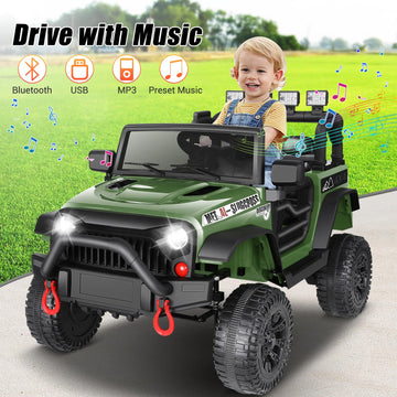 Hikole Ride On Car Truck, 12V Battery Powered Kids Electric Car W/ 2.4 Ghz Parental Remote Control,Spring Suspension,Led Lights,