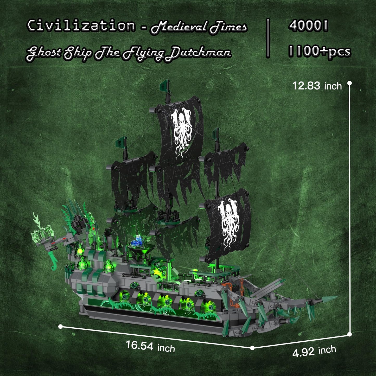 Jmbricklayer Pirate Ship Building Toys With Lights, Ghost Ship Flying Dutchman Model Ship Boat 40001, Toy Building Sets For Adults, Easter Decor Christmas Birthday Gifts For Boys Girls 14+ (1100 Pcs)