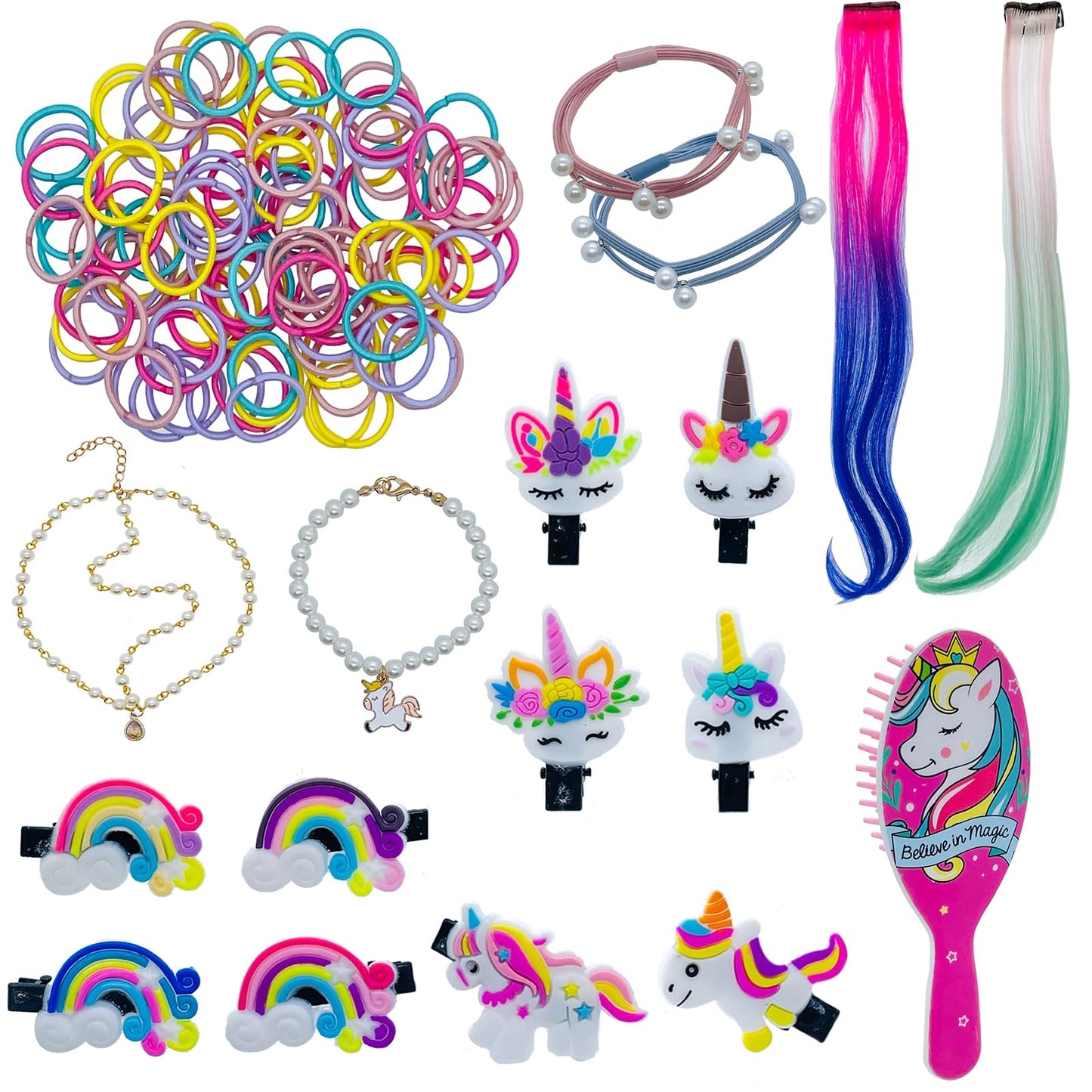 Saiburaz 18 Inch Doll Hair Accessories - Rainbow Unicorn Kit, Brush, Styling Set For Girls Gifts