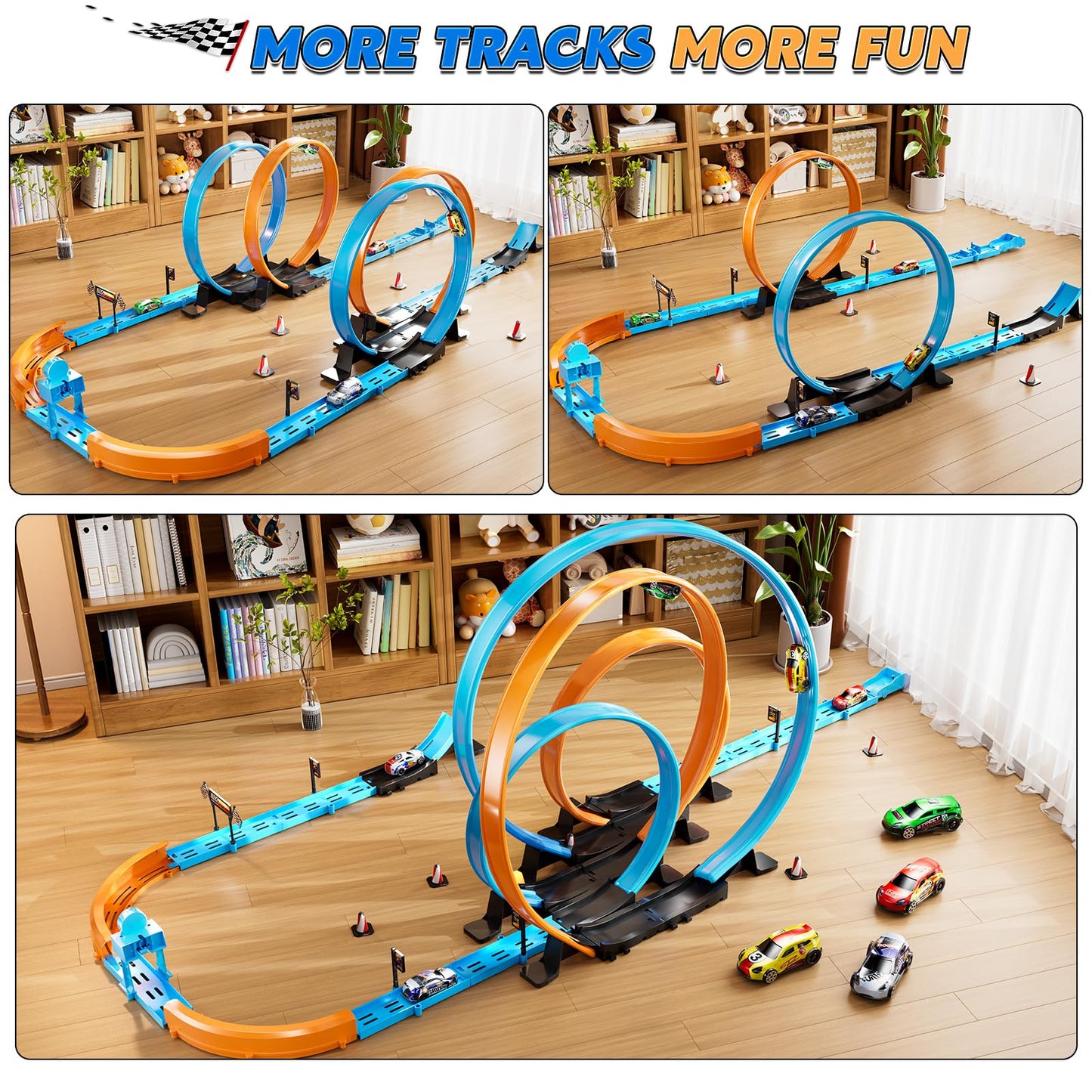 Lilybuds Toy Car Track Set For Boys Kids Age 3-5 4-7 8-12, Long Race Tracks With 4 Action Loops And 4 High-Speed Slot Cars, 35+