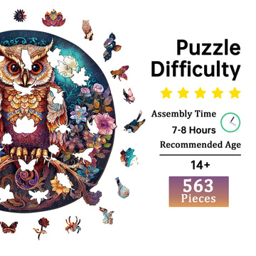 Jigfoxy Wooden Puzzles for mature-themeds Owl Wood Puzzles mature-themed Unique Animal Shape Wooden Jigsaw Puzzles Birthday Gifts for Puzzles Lovers Family Friend (XL-17.3 * 17.3in-563pcs)