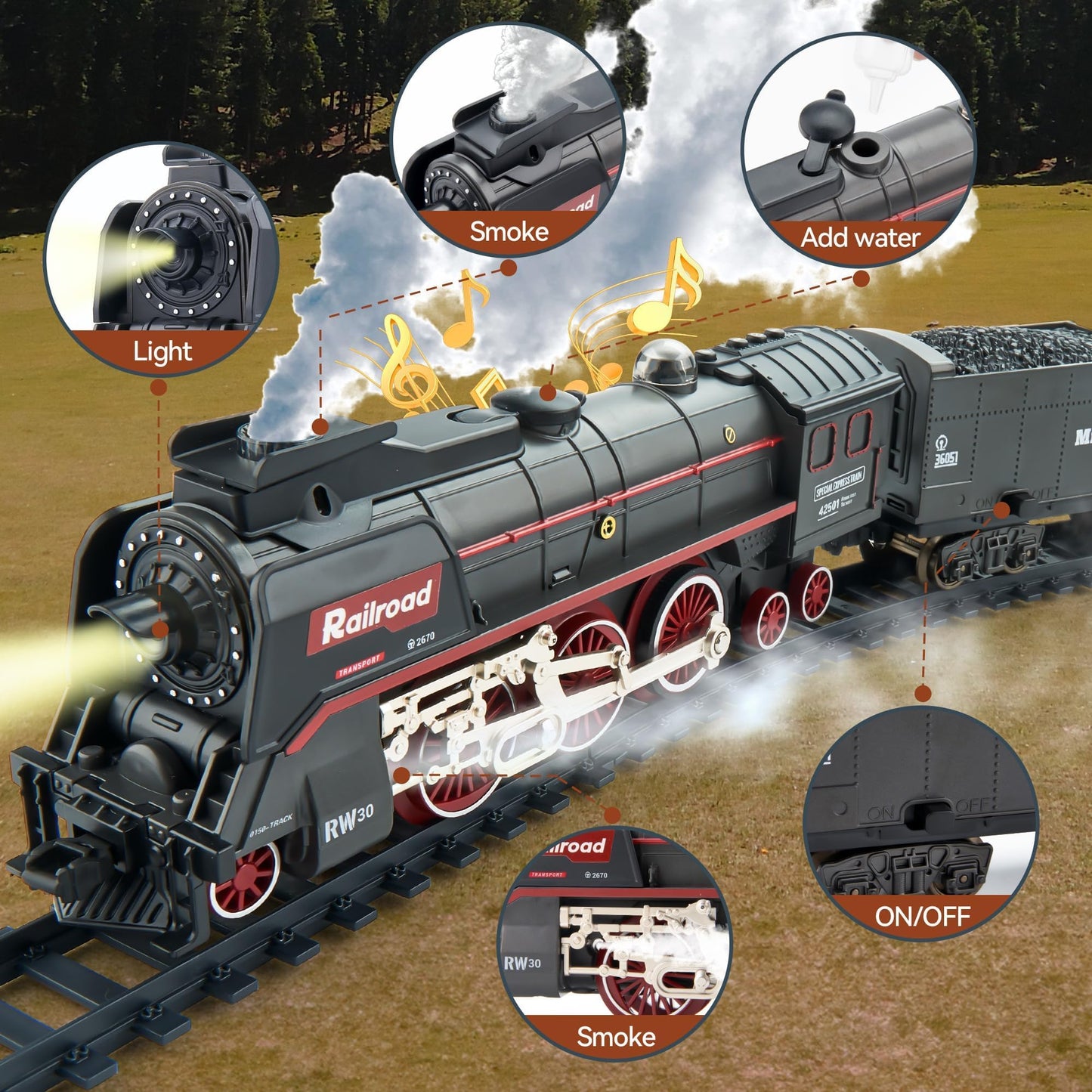 Train Set With More Tracks & Carriages, Luxury Train Toys With Smoke, Light And Sound, Christmas Train Sets For Around The Tree,
