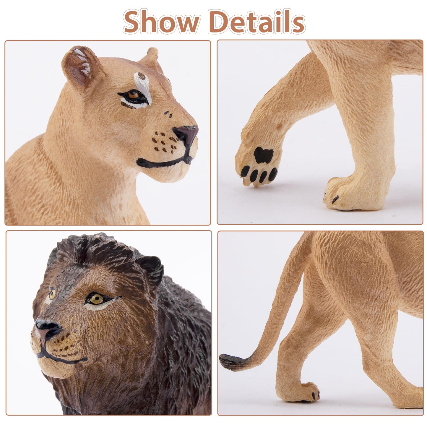 Toymany 6Pcs Realistic Lion Figurines With Lion Cubs, 2-5'' Jungle Animals Figures Family Set Includes Baby Lions, Educational T
