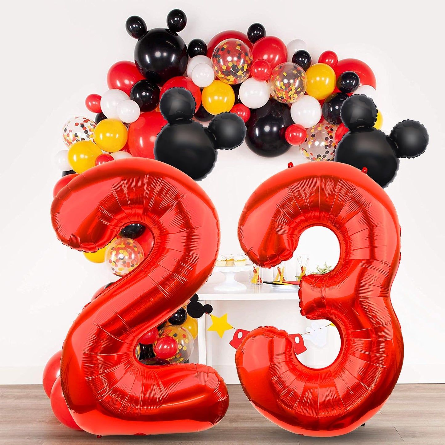 Lebery Mouse Number 3 Balloon 40 Inch Red Number 3 Balloon Mini Mouse Head Balloons For 3Rd Birthday Party, Black Red Large Numeral Foil Balloons For Baby Shower Anniversary Supplies Decorations