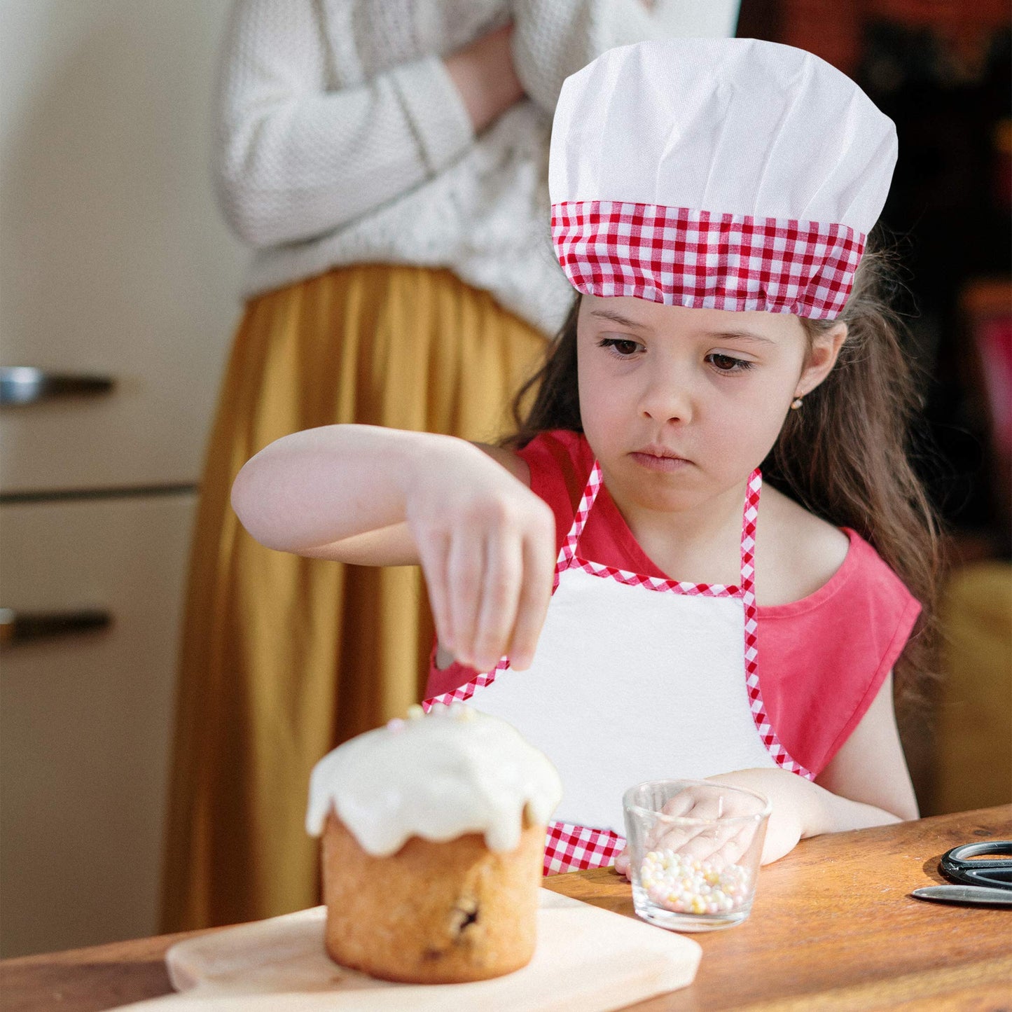 Super Z Outlet 12pc Set Complete Kids Cooking and Baking Apron With Pocket and Chef Hat Dress Up Set, Red Chef Costume for Caree