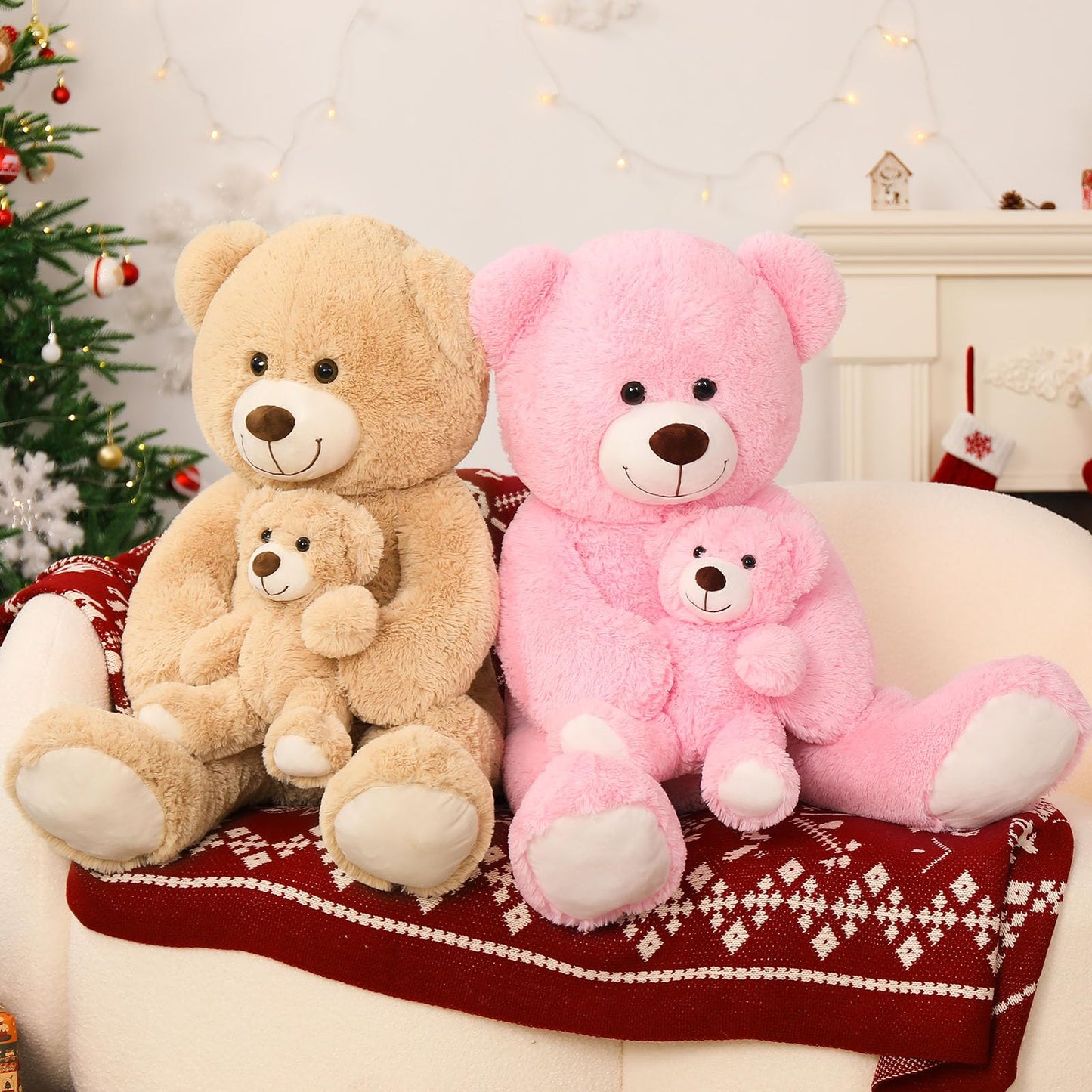 Morismos Giant Teddy Bear Stuffed Animals, Soft Big Mommy And Baby Bear, Pink Stuffed Bear For Girls On Baby Shower Valentine Christmas Birthday, 39 Inch