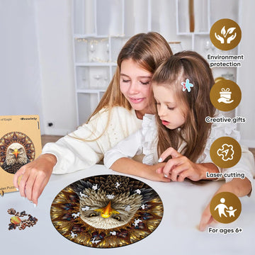 Bald Eagle Wooden Puzzle for Adults, Mandala Wooden Jigsaw Puzzles, Inspiring Puzzle, Beautiful Wooden Puzzle with Box Birthday
