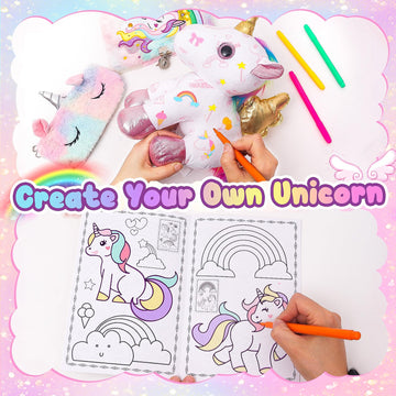 Hapgfs Unicorn Plush And Coloring Book Gift Set, Kids Arts And Crafts Soft Diy Doodle Dolls, Stuffed Animal Toys For Girls Age 3