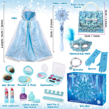 Golray Frozen Toys For Girl Gift Kids Makeup Kit & Elsa Princess Dress Up Set, Purse & Cape & Real Make Up & Nail Polish & Wand,