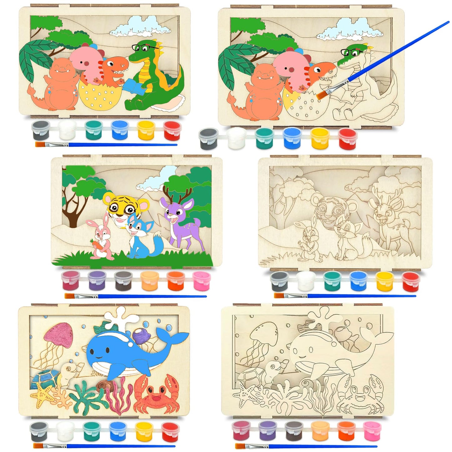 Vileafy 6-Pack Creative 3D Puzzles for Painting Party Favors & Classroom Activities - Dinosaur, Jungle & Ocean Crafts Kit with I