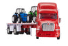 Wheel Master Diecast Model Toy Truck, Red Peterbilt 387 Flatbed Tractor Trailer with 2 Farm Tractors, Opening Doors, Interactive
