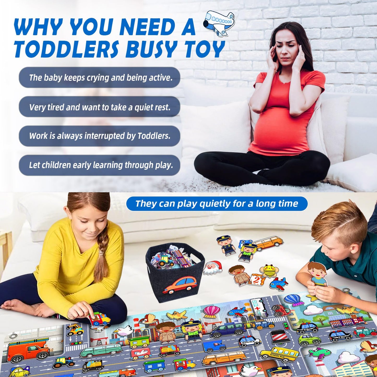 200 PCS Felt Board Story Set for Toddlers with Storage Bag City Traffic Themed Flannel Sensory Board Wall Interactive Storytelli