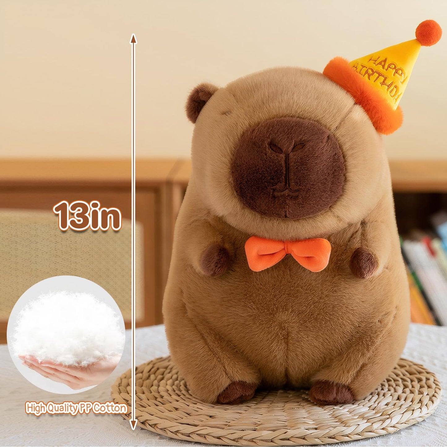TITQWOP 13-Inch Cute Happy Birthday Capybara Plush - Soft Kawaii Stuffed Animal Gift for Kids, Birthday Capybara Plushie