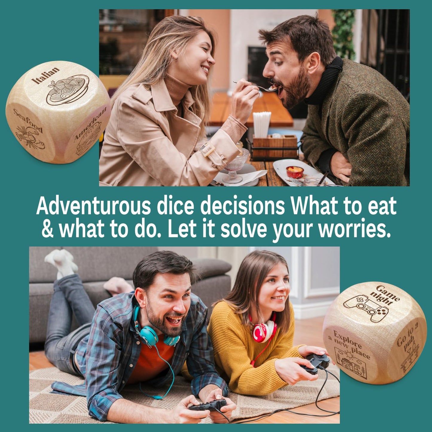 Jchcamry 2 Pcs Anniversary Wooden Food And Activity Date Night Decision Dice Decider Valentines Day Gifts For Him Her Christmas