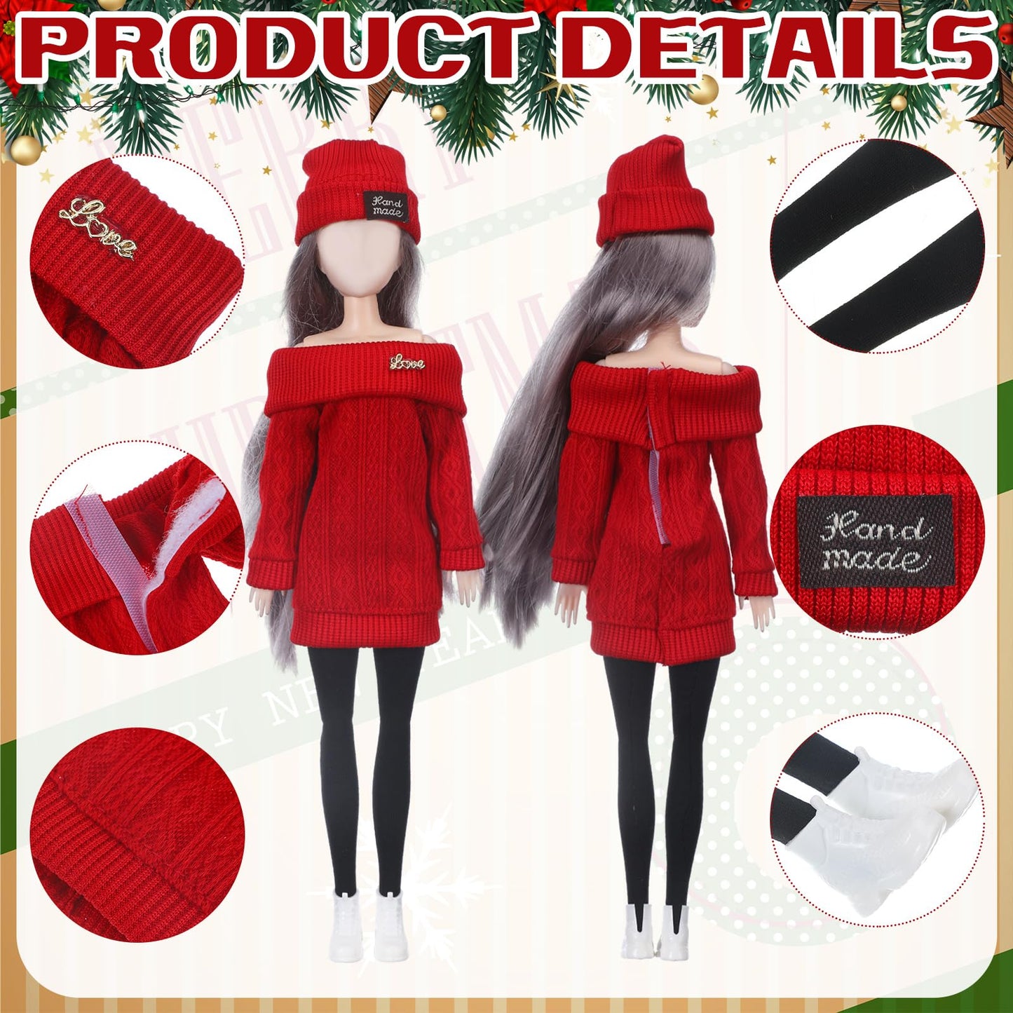 Geyoga 3 Set 12 Pcs Winter Doll Clothes And Accessories Doll Suit Doll Pants Shoes Winter Sweater Outfits, Dolls Are Not Included(Red, Green, Black,12 Inch)