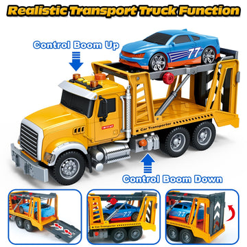 Bstoyder Kids Toys for 3 4 5 6 7 8 Years Old Boys, Transport Cars Carrier with Racing Car with Lights, Sounds, Toddler Friction