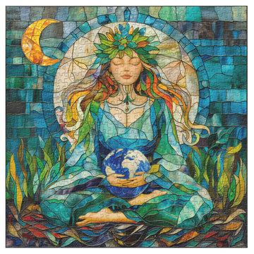 Stained Glass Mother Earth Puzzles For Adults 1000 Pieces, Nature Earth Plant Jigsaw Puzzles, Difficult Hard Mother Love Puzzle