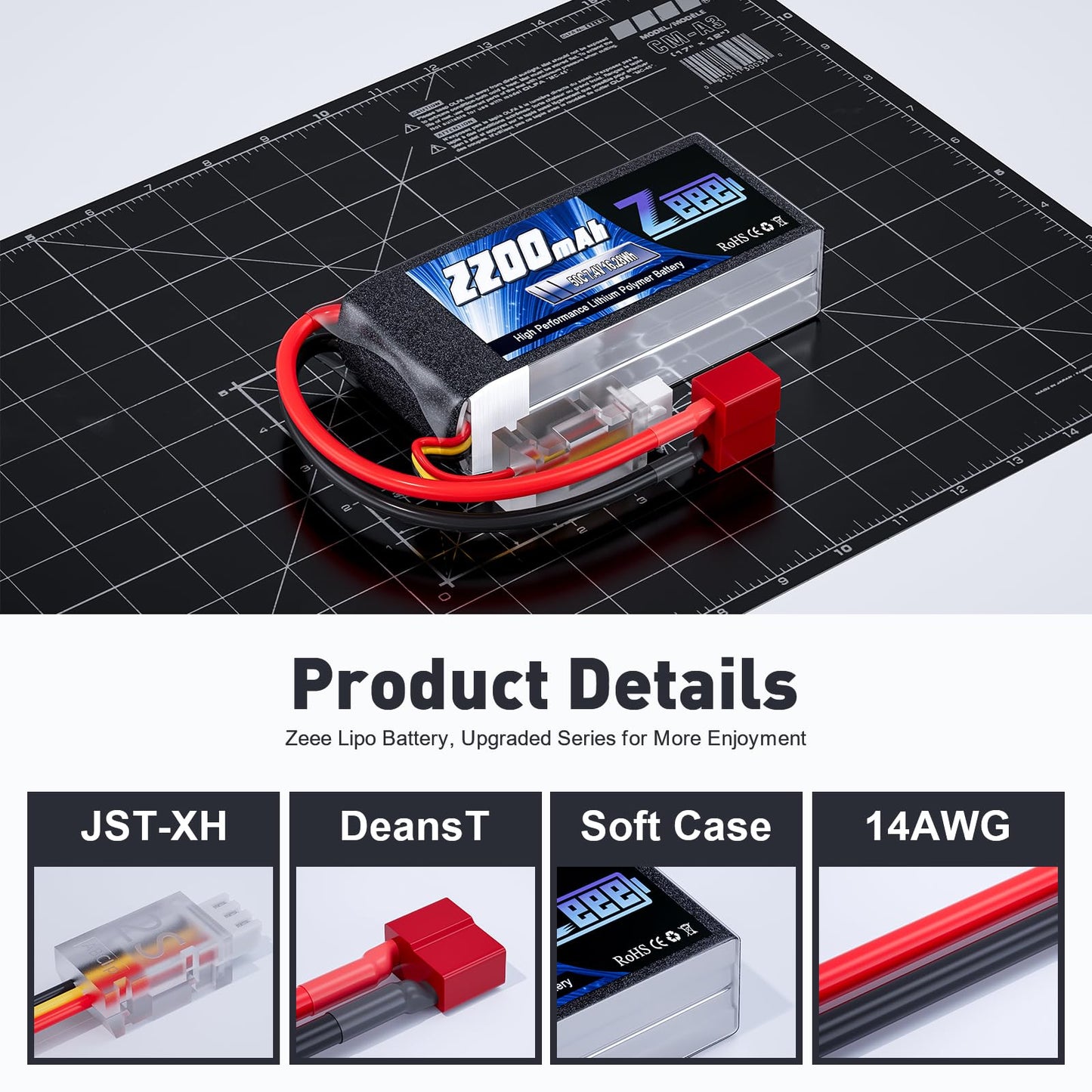 Zeee 2S 2200mAh Shorty Lipo Battery 7.4V 50C RC Battery with Deans Connector Soft Pack for 1/16 Slash RC Car RC Truck RC Helicop