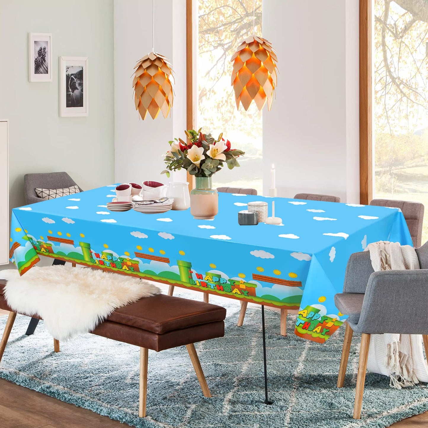 Lecinc 3 PCS Video Games Party Tablecloth, Plastic Video Games Table Cover for Video Games Birthday Party Decorations Supplies,
