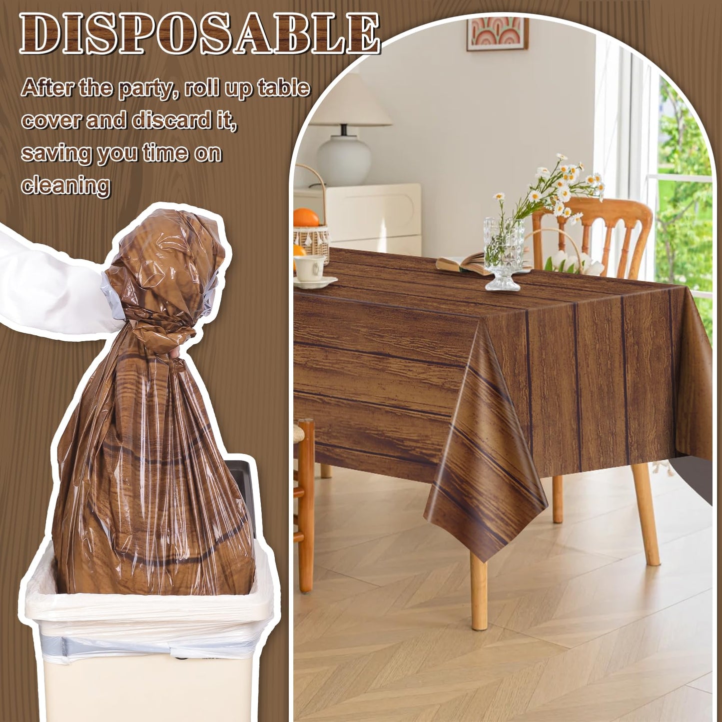 3 Pack Wood Grain Plastic Tablecloth, 54 X 108Inch Rustic Wood Table Covers for Rectangle Table Disposable Vintage Farmhouse Tab