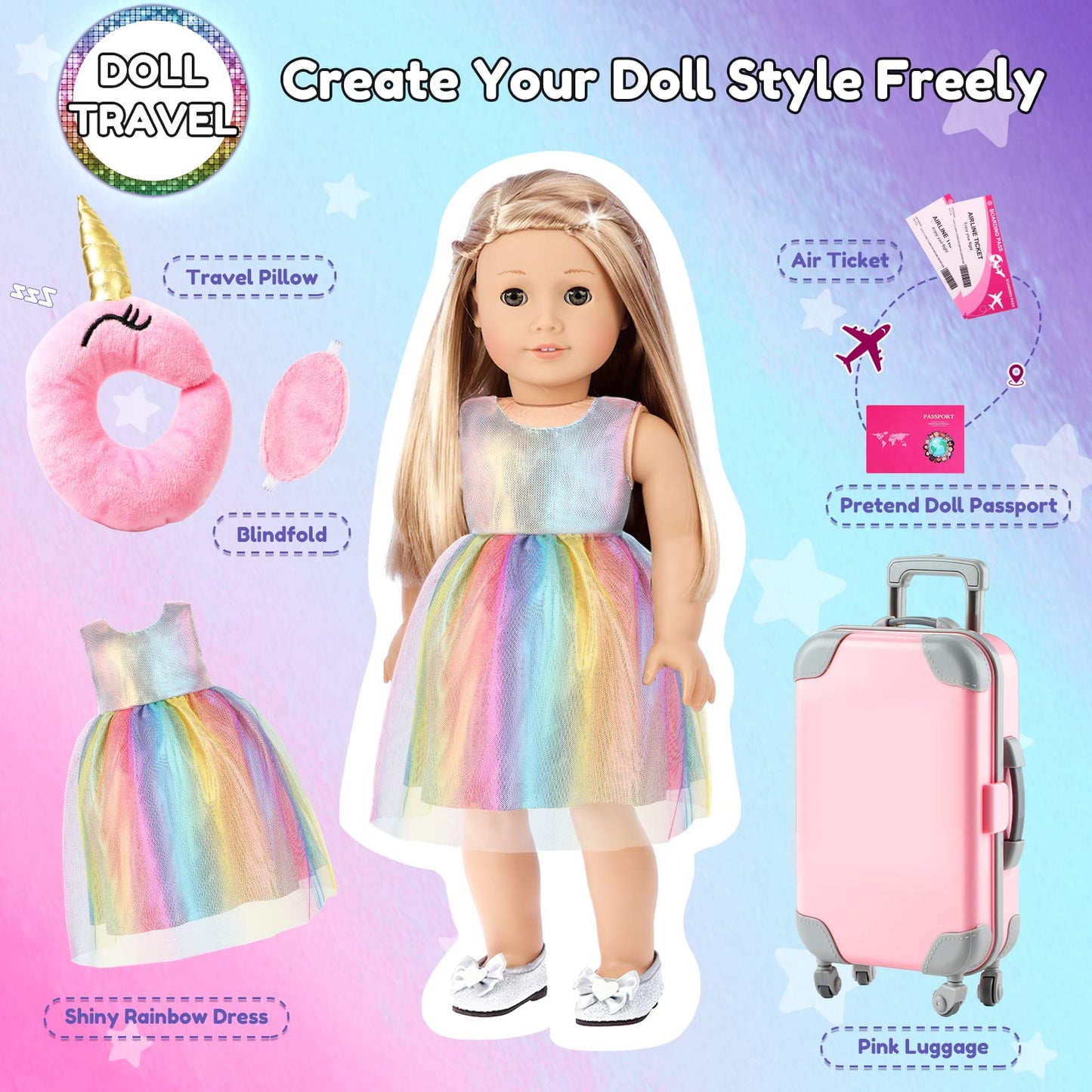 Giftinbox 29Pcs 18 Inch Girl Doll Clothes And Accessories-Travel Play Set For Dolls, Doll Stuff With Clothes, Luggage, Swimsuit,
