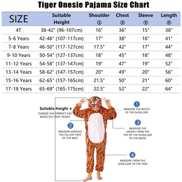 Wafunne Animal Onesie Costume For Kids Child Boys Girls Womens Mens Cosplay Halloween Costumes Easter Onesies Orange Tiger M