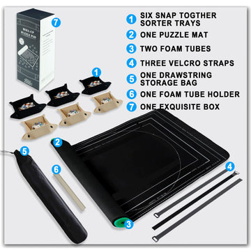 Pohxev Jigsaw Puzzle Mat Roll Up - Portable 48x30.7 for 2000 Pieces, Non-Slip Rubber Bottom, Includes 6 Sorting Trays & Storage Bag,