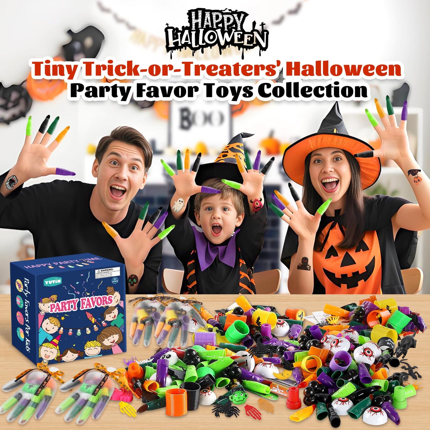 WESAYEE 338 PCS Halloween Party Favors for Kids - 24 Pack Halloween Goodie Bags Stuffer With Glove Treat Bags Fillers, Small Gif