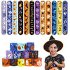 CCINEE 48pcs Halloween Slap Bracelets,Kids Snap Bracelet Wristbands with Assorted Bulk Pumpkin Zombie Skull Ghost Witches for Tr