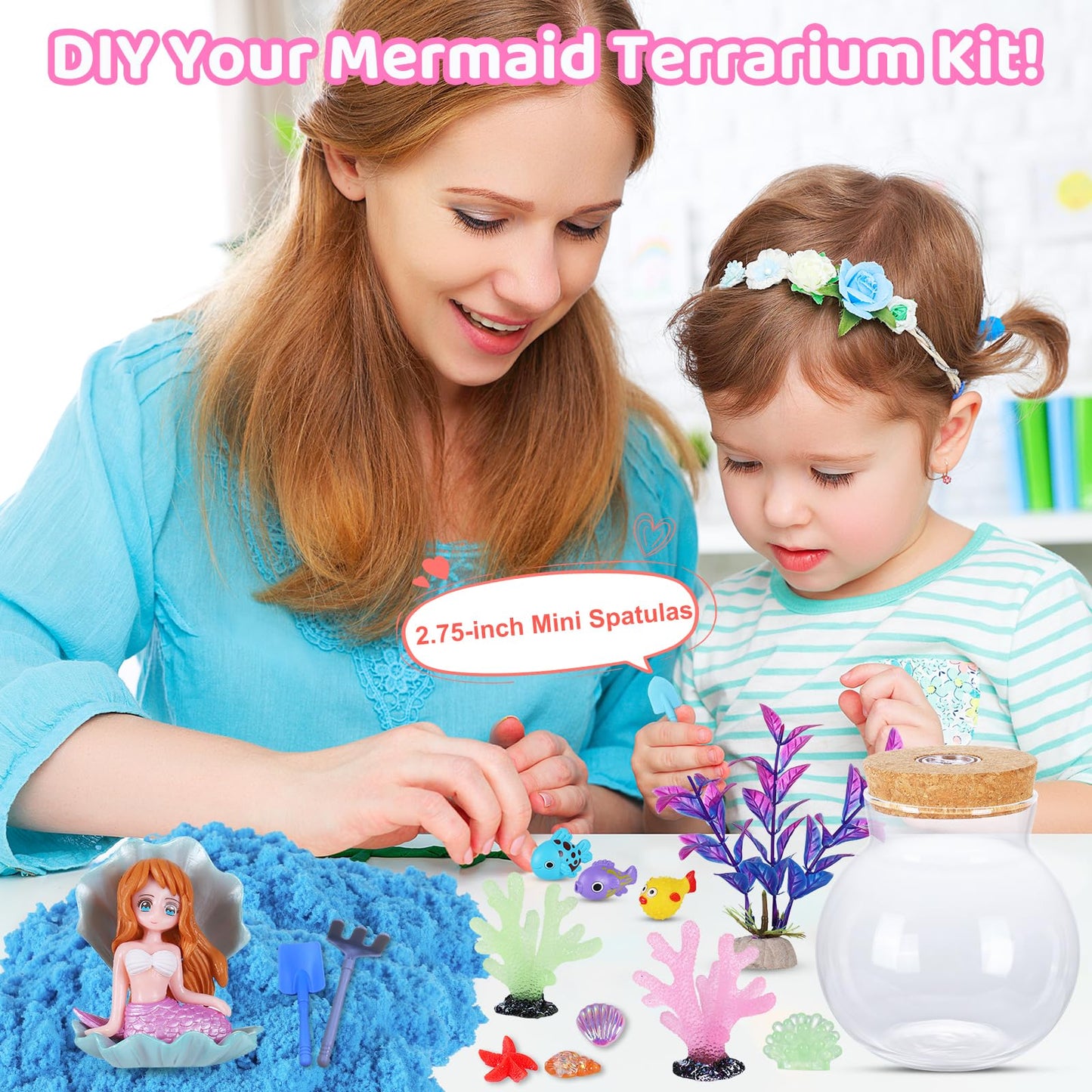Kids Mermaid Terrarium Crafts Kit, Remote Control 13-In-1 Led Night Light Up Color, Mermaid Birthday Gifts Toys For Girls, Diy M