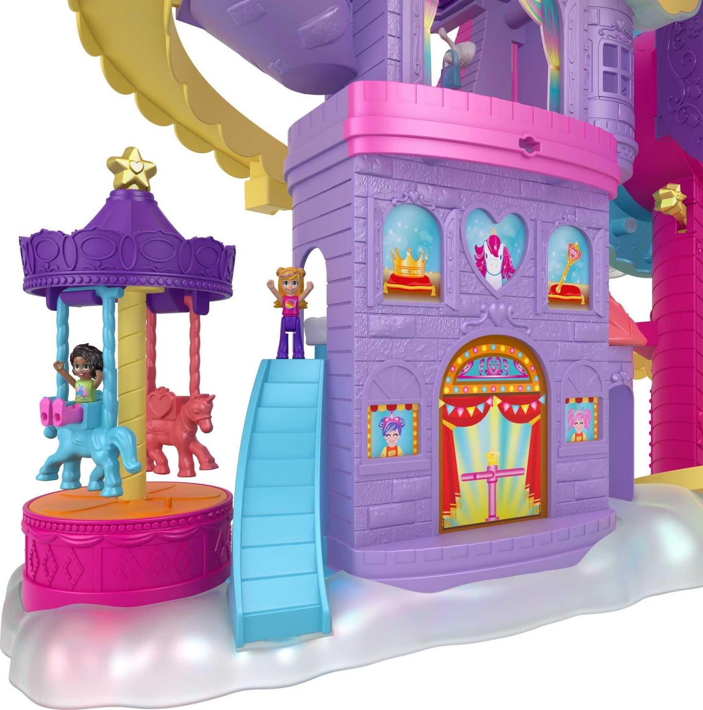 Polly Pocket Dolls & Playset, Rainbow Funland Theme Park With 2 Unicorns, Polly & Shani Micro Dolls, 25 Surprise Accessories